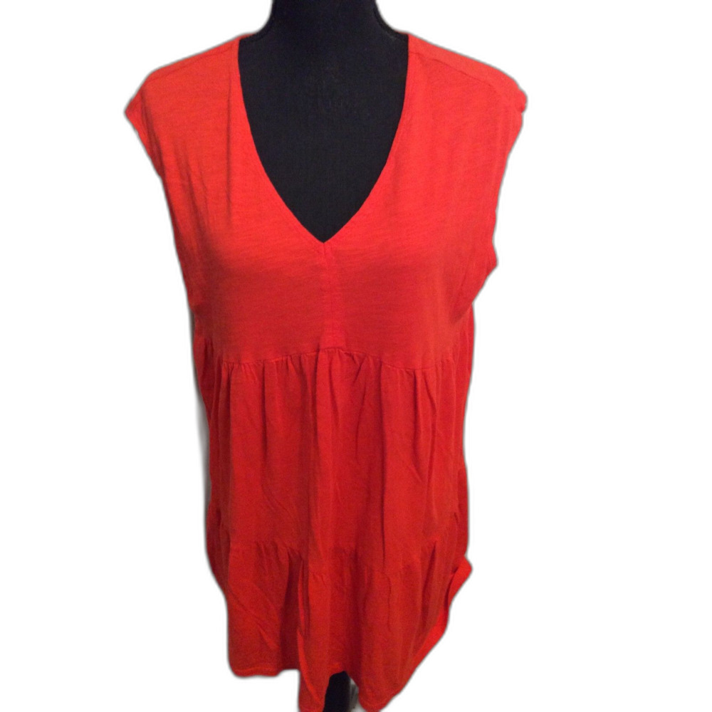 Red Tiered Dress V Neck Social Standard Size XL Stretch